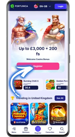 Fortunica homepage slots no id needed UK